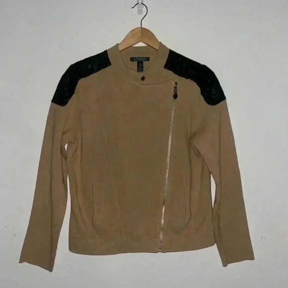 NEW Lauren Ralph Lauren Asymmetrical Zip Up Knit Jacket Sweater Size L - Picture 2 of 12